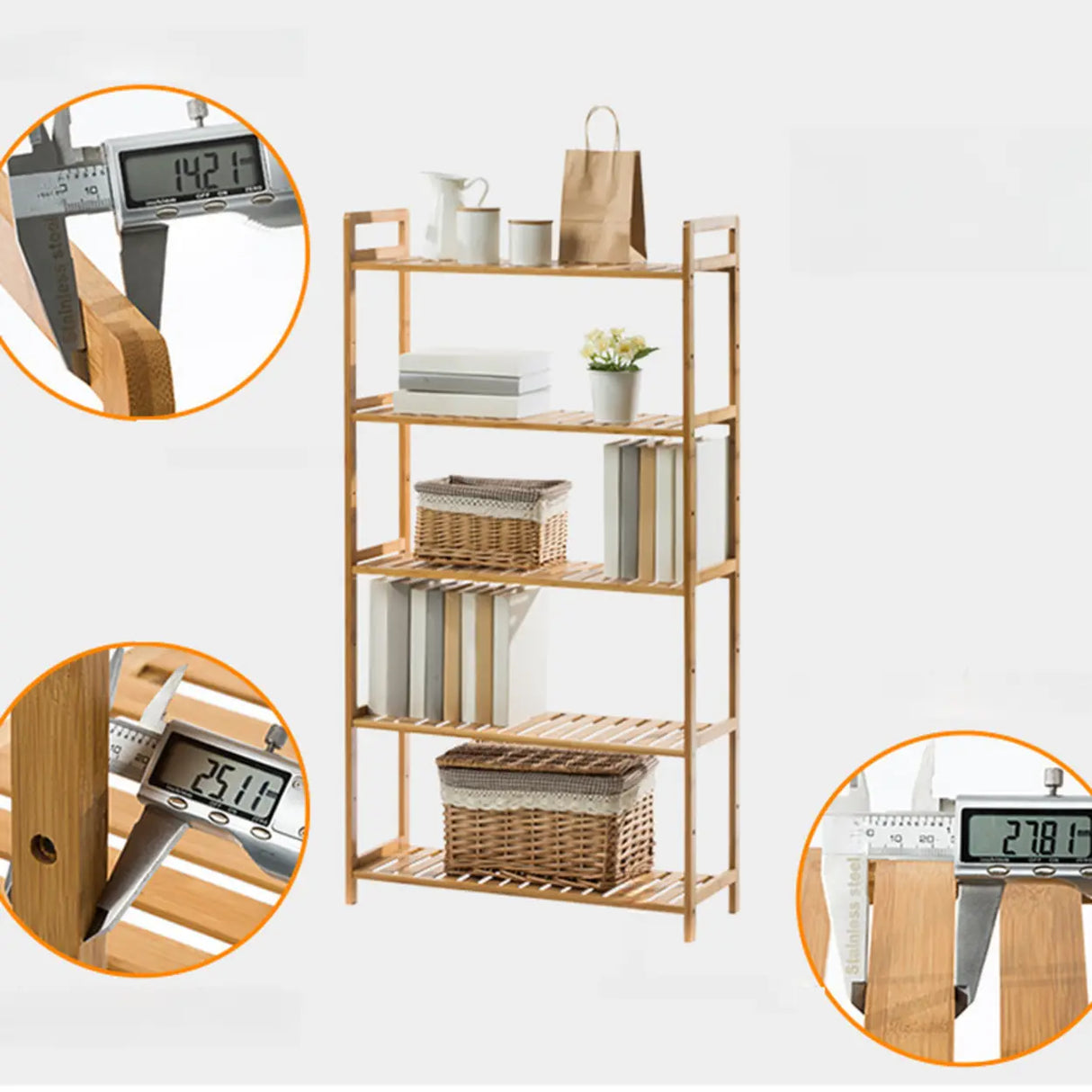 Rustic Bamboo Rectangular Open Shelf Storage Bookshelf Image - 4