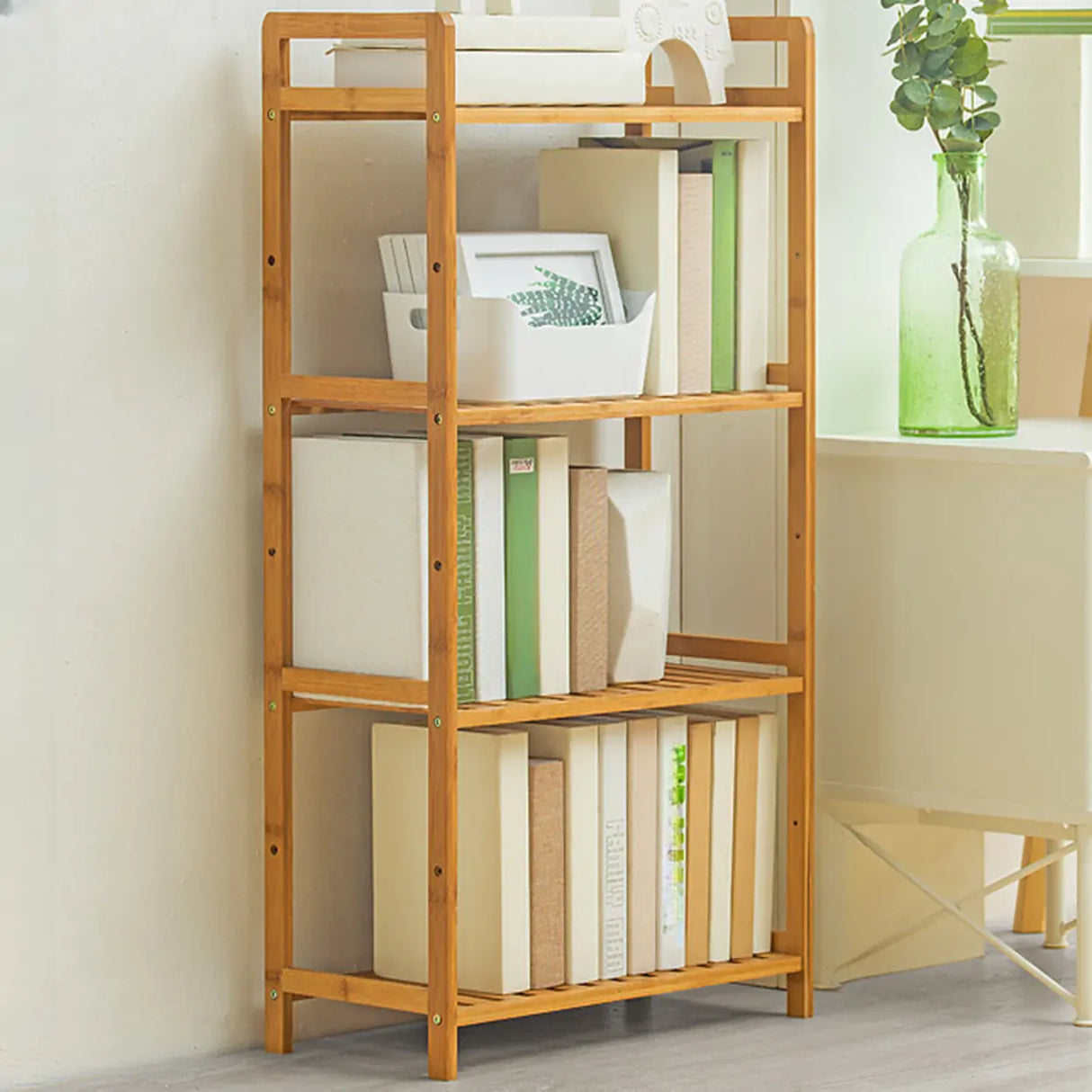 Rustic Bamboo Rectangular Open Shelf Storage Bookshelf Image - 9