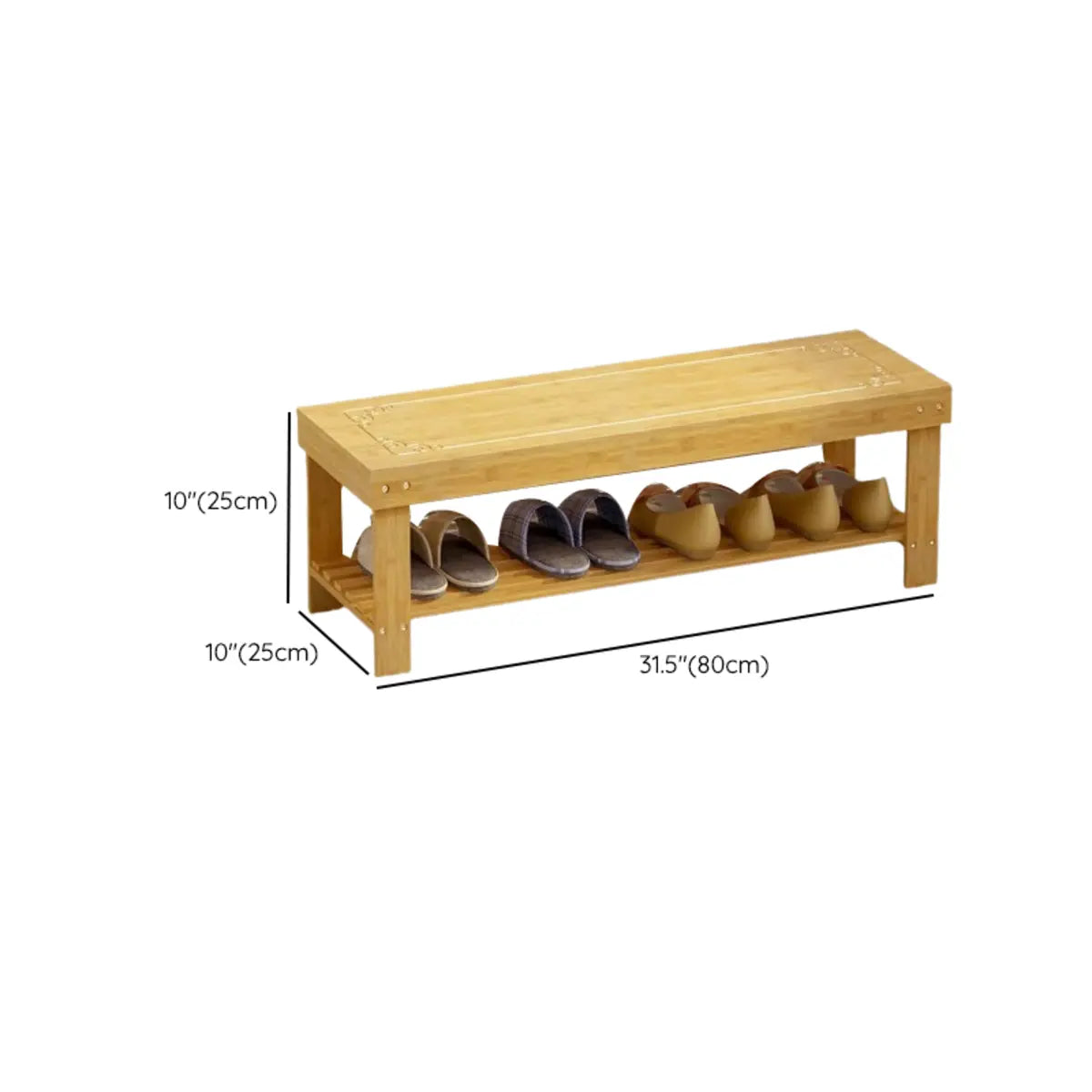 Rustic Bamboo Wood Shoe Storage Bench Rack Entryway Image - 17