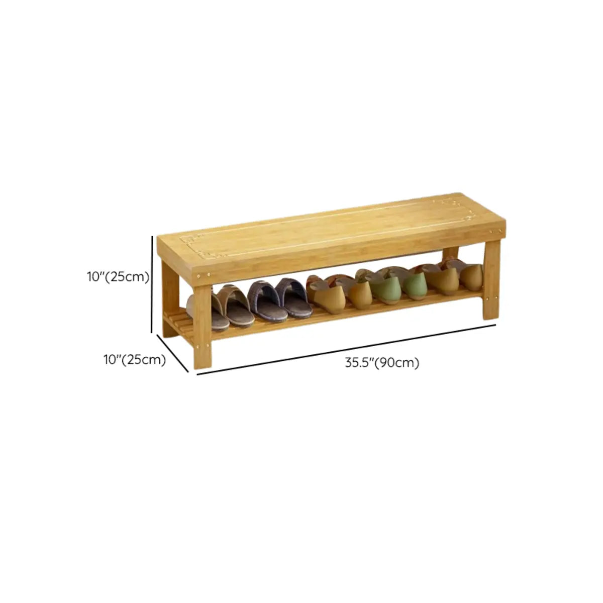 Rustic Bamboo Wood Shoe Storage Bench Rack Entryway Image - 21