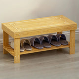 Rustic Bamboo Wood Shoe Storage Bench Rack Entryway Image - 7