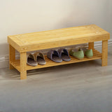 Rustic Bamboo Wood Shoe Storage Bench Rack Entryway Image - 8