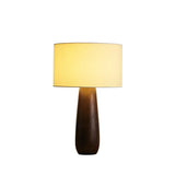 Rustic Bedroom Organic Drum Shade Wood Table Lamp Image - 12
