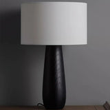 Rustic Bedroom Organic Drum Shade Wood Table Lamp Image - 5