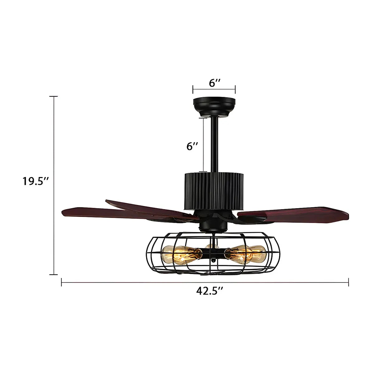 Rustic Black Caged Wall Control Metal Ceiling Fan with Light Image - 4