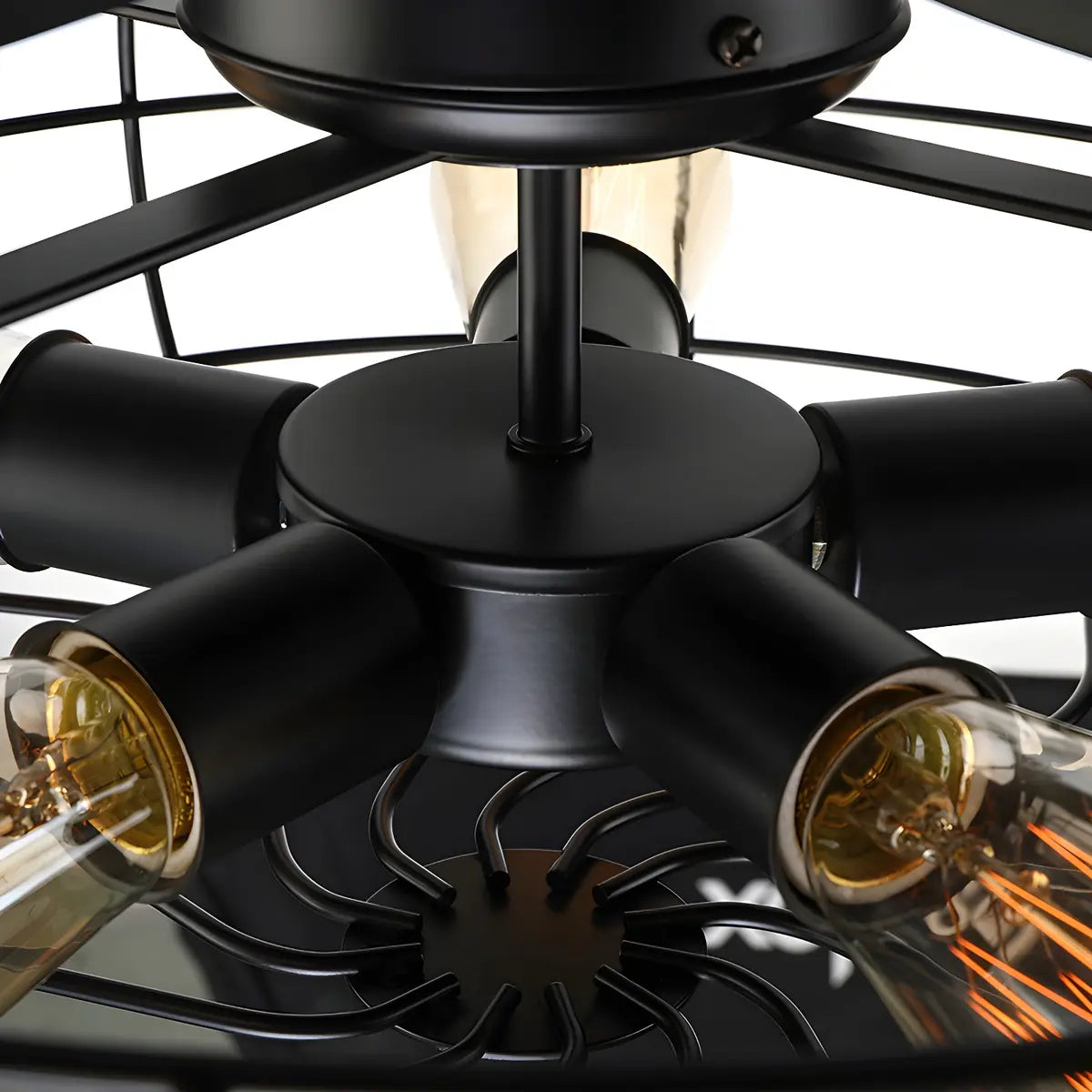 Rustic Black Caged Wall Control Metal Ceiling Fan with Light Image - 7