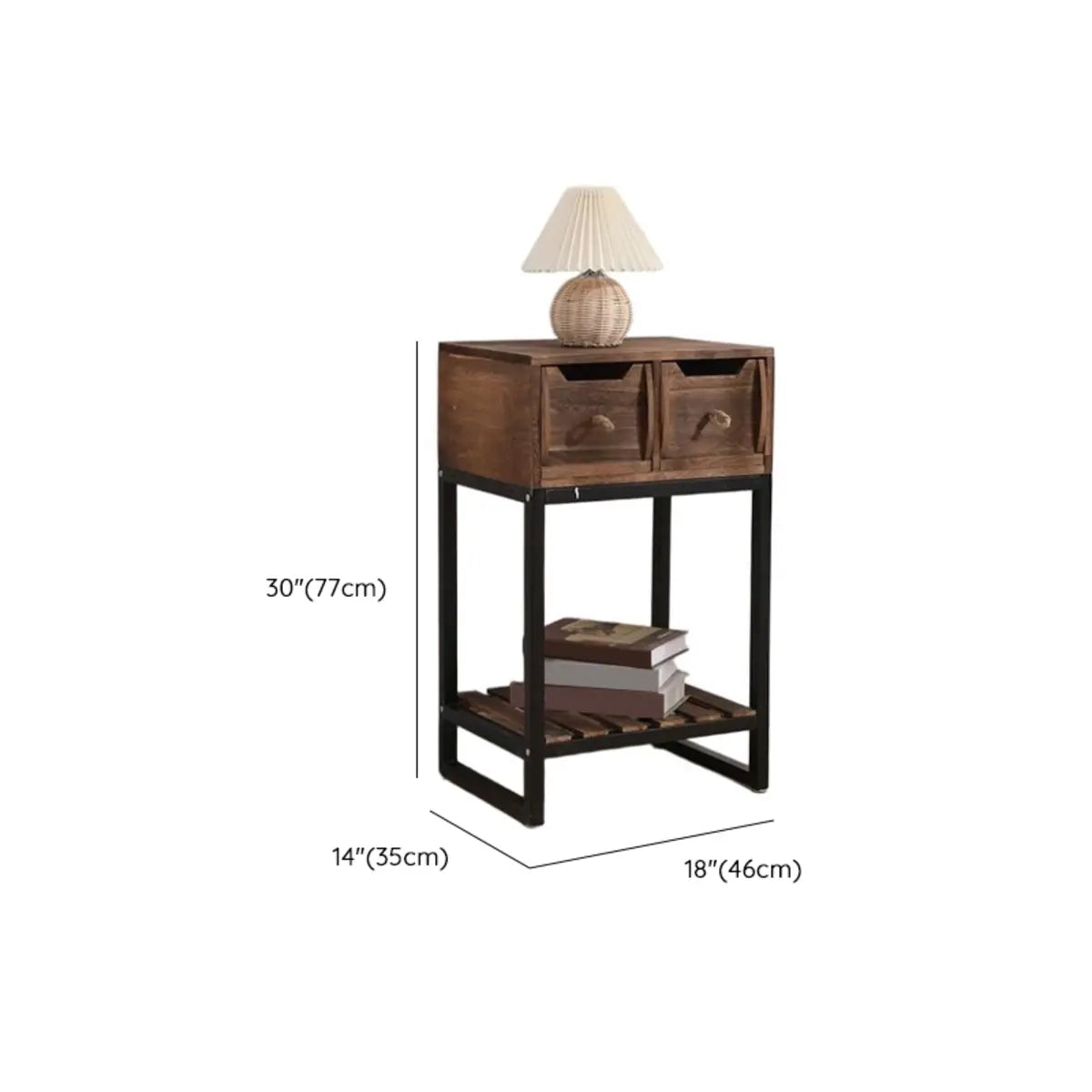Rustic Black Frame Wood Storage Square Console Table 