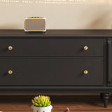 Rustic Black Wood Drawers Cabinet Long TV Stand Image - 10