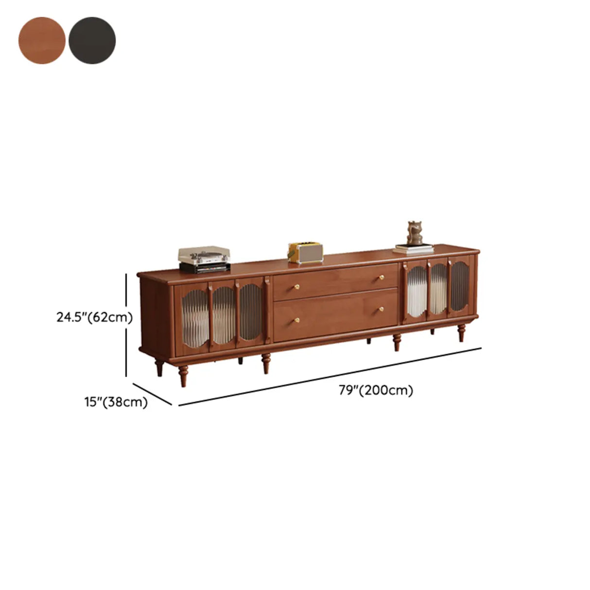 Rustic Black Wood Drawers Cabinet Long TV Stand 