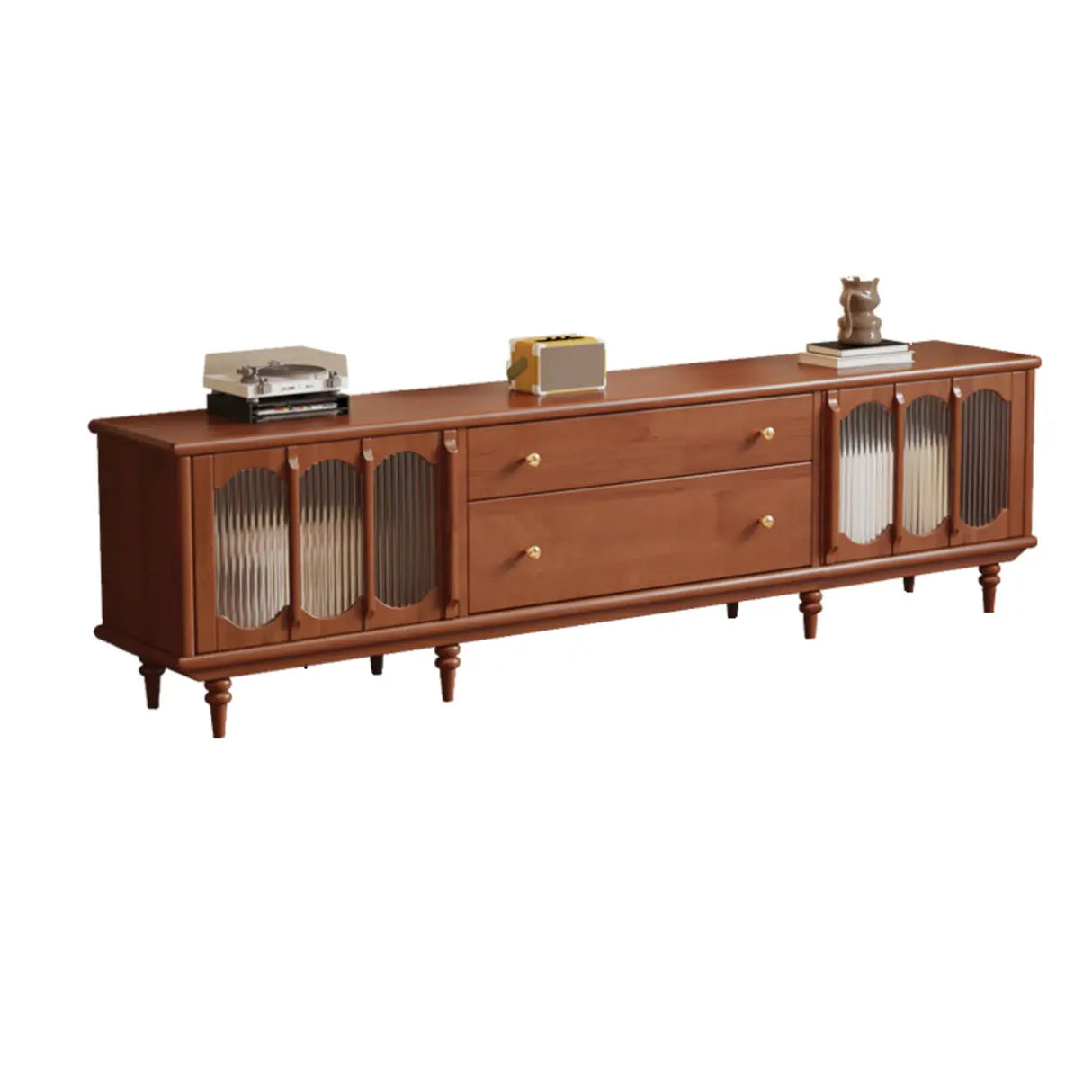 Rustic Black Wood Drawers Cabinet Long TV Stand Image - 2