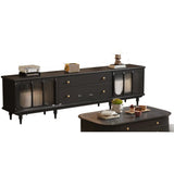 Rustic Black Wood Drawers Cabinet Long TV Stand Image - 7