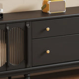 Rustic Black Wood Drawers Cabinet Long TV Stand Image - 9