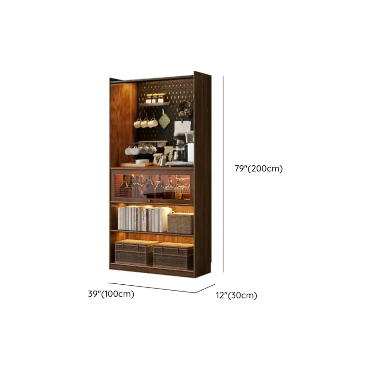 Rustic Brown Ash Wood Glass Doors Display Bookcase Image - 13