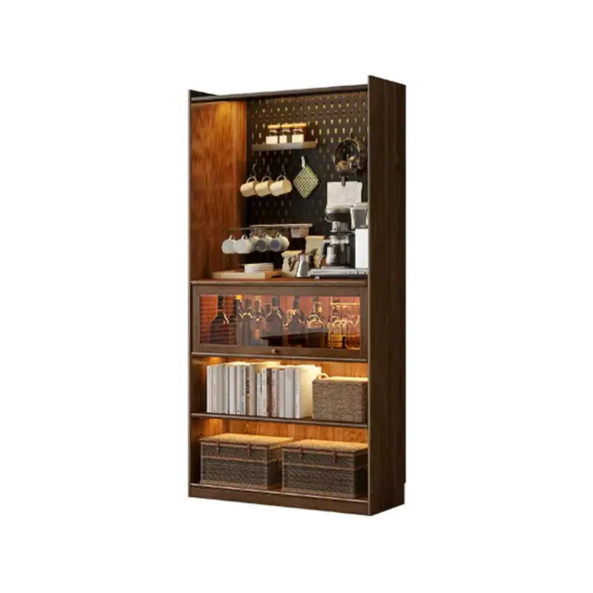 Rustic Brown Ash Wood Glass Doors Display Bookcase Image - 3