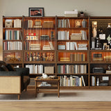 Rustic Brown Ash Wood Glass Doors Display Bookcase Image - 4
