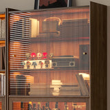 Rustic Brown Ash Wood Glass Doors Display Bookcase Image - 6