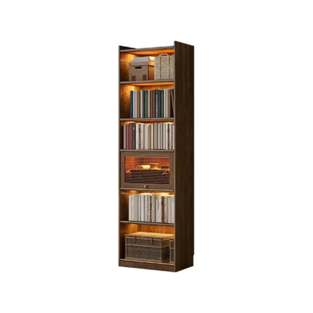 Rustic Brown Ash Wood Glass Doors Display Bookcase Image - 7