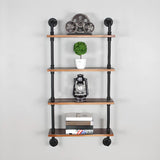 Rustic Brown Industrial Iron Pipe Wall-Mount Bookshelf Image - 12