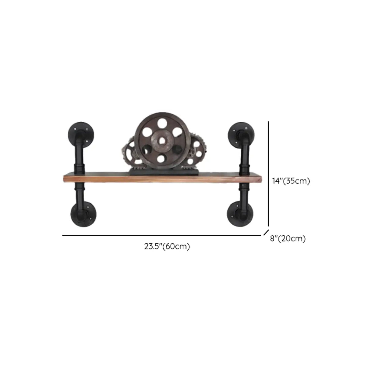 Rustic Brown Industrial Iron Pipe Wall-Mount Bookshelf 