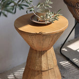 Rustic Brown Pedestal Round Natural Wood Side Table Image - 8