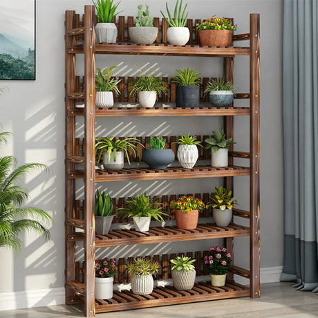Rustic Brown Rectangle Wood Multi-Tiered Plant Stand Image - 1
