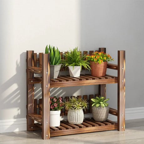 Rustic Brown Rectangle Wood Multi-Tiered Plant Stand Image - 2