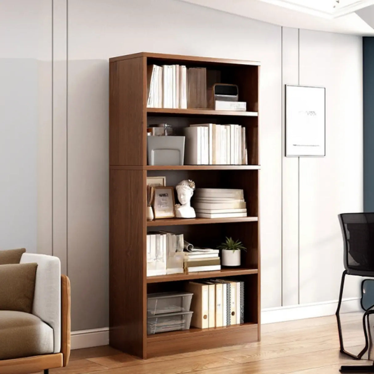 Rustic Brown Walnut Finish Wood Barrister Bookcase Image - 10