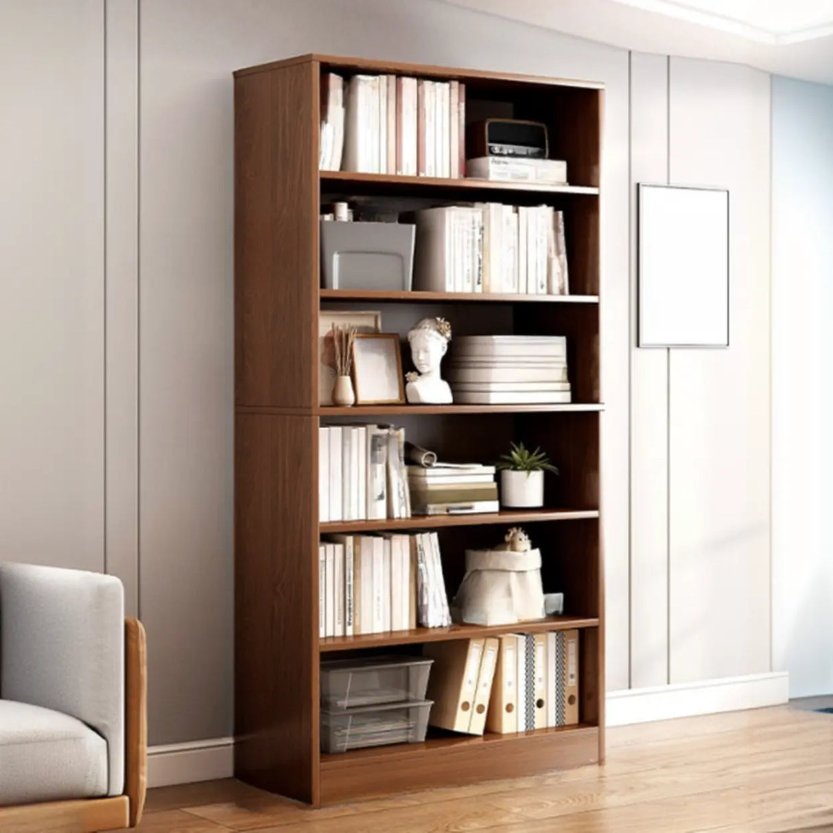 Rustic Brown Walnut Finish Wood Barrister Bookcase Image - 14