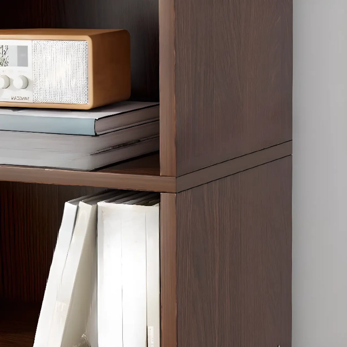 Rustic Brown Walnut Finish Wood Barrister Bookcase Image - 18