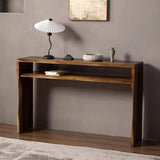 Rustic Brown Wood Narrow Entryway Console Table with Shelf Image - 3