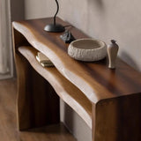 Rustic Brown Wood Narrow Entryway Console Table with Shelf Image - 4