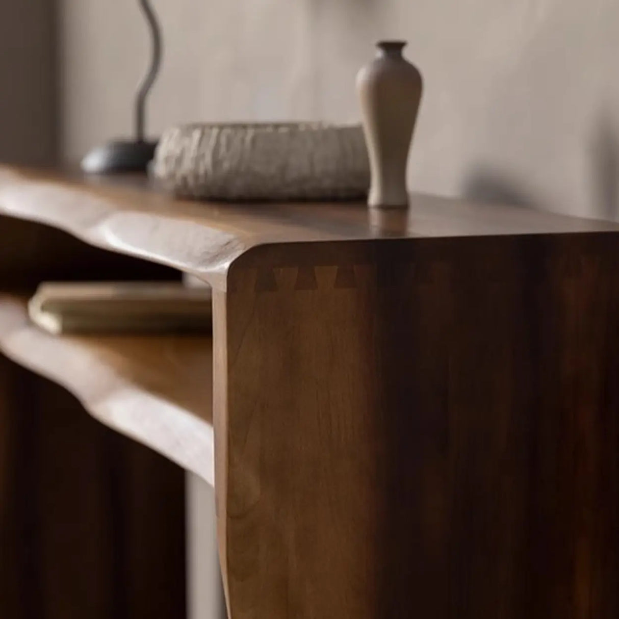 Rustic Brown Wood Narrow Entryway Console Table with Shelf Image - 6