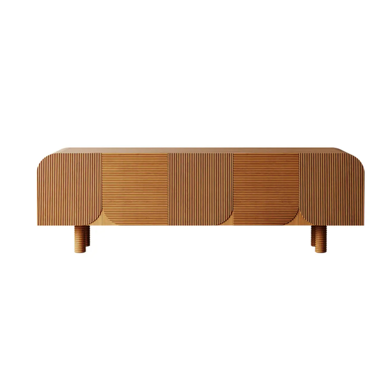 Rustic Brown Wooden Long Curved TV Stand with Cabinet Image - 6