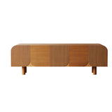 Rustic Brown Wooden Long Curved TV Stand with Cabinet Image - 6