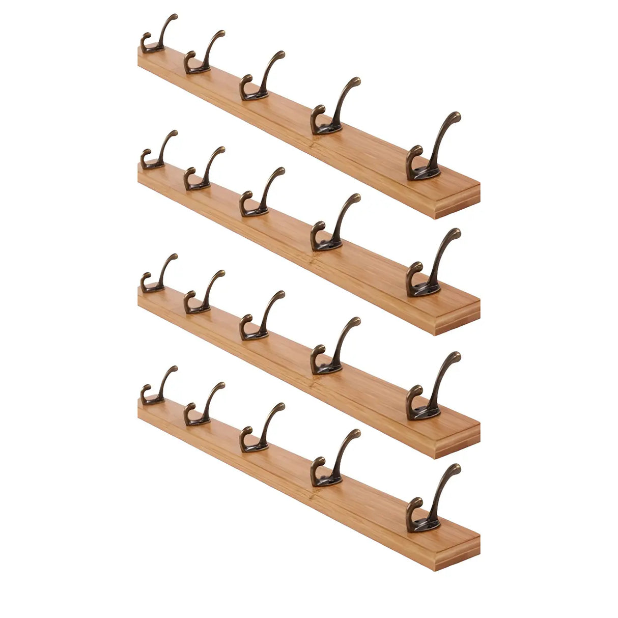 Rustic Brown Wooden Wall-Mount Coat Rack with Hooks Image - 31