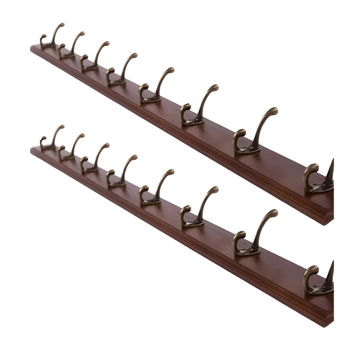 Rustic Brown Wooden Wall-Mount Coat Rack with Hooks Image - 38