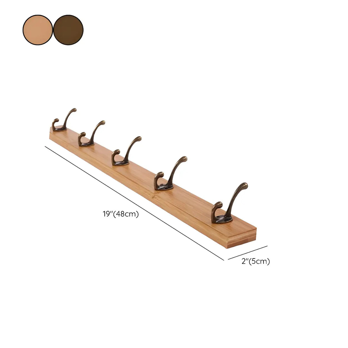 Rustic Brown Wooden Wall-Mount Coat Rack with Hooks Image - 48