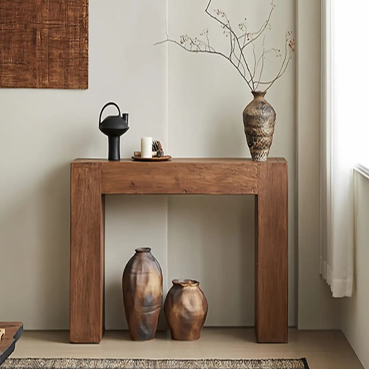 Rustic Classic Entryway Narrow Rectangular Wood Console Table Image - 1