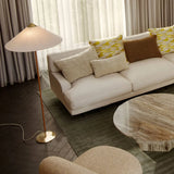 Rustic Cone Rattan Fabric Gold Base Rocker Switch Floor Lamp Image - 3