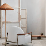 Rustic Cone Rattan Fabric Gold Base Rocker Switch Floor Lamp Image - 4