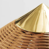 Rustic Cone Rattan Fabric Gold Base Rocker Switch Floor Lamp Image - 6