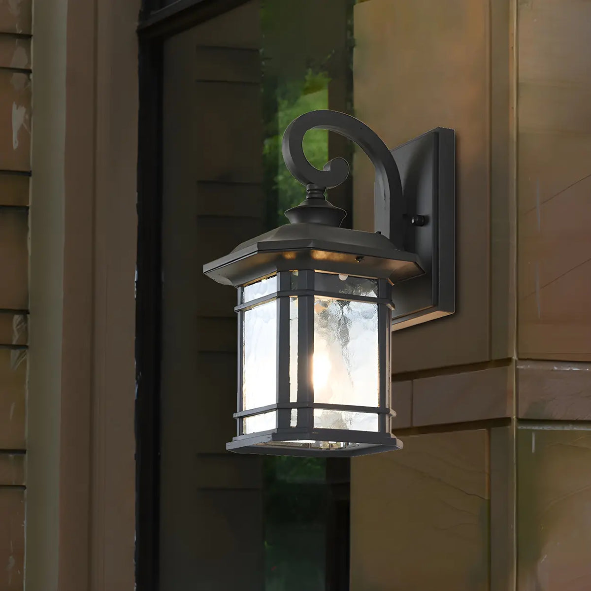 Rustic Curved and Square Exterior Lantern Wall Sconce Image - 5