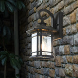 Black 110V-120V Rustic Curved and Square Exterior Lantern Wall Sconce Image - 7