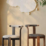 Rustic Curved Back Wood Dining Chairs with Upholstered Seat Image - 1