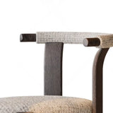 Rustic Curved Back Wood Dining Chairs with Upholstered Seat Image - 8