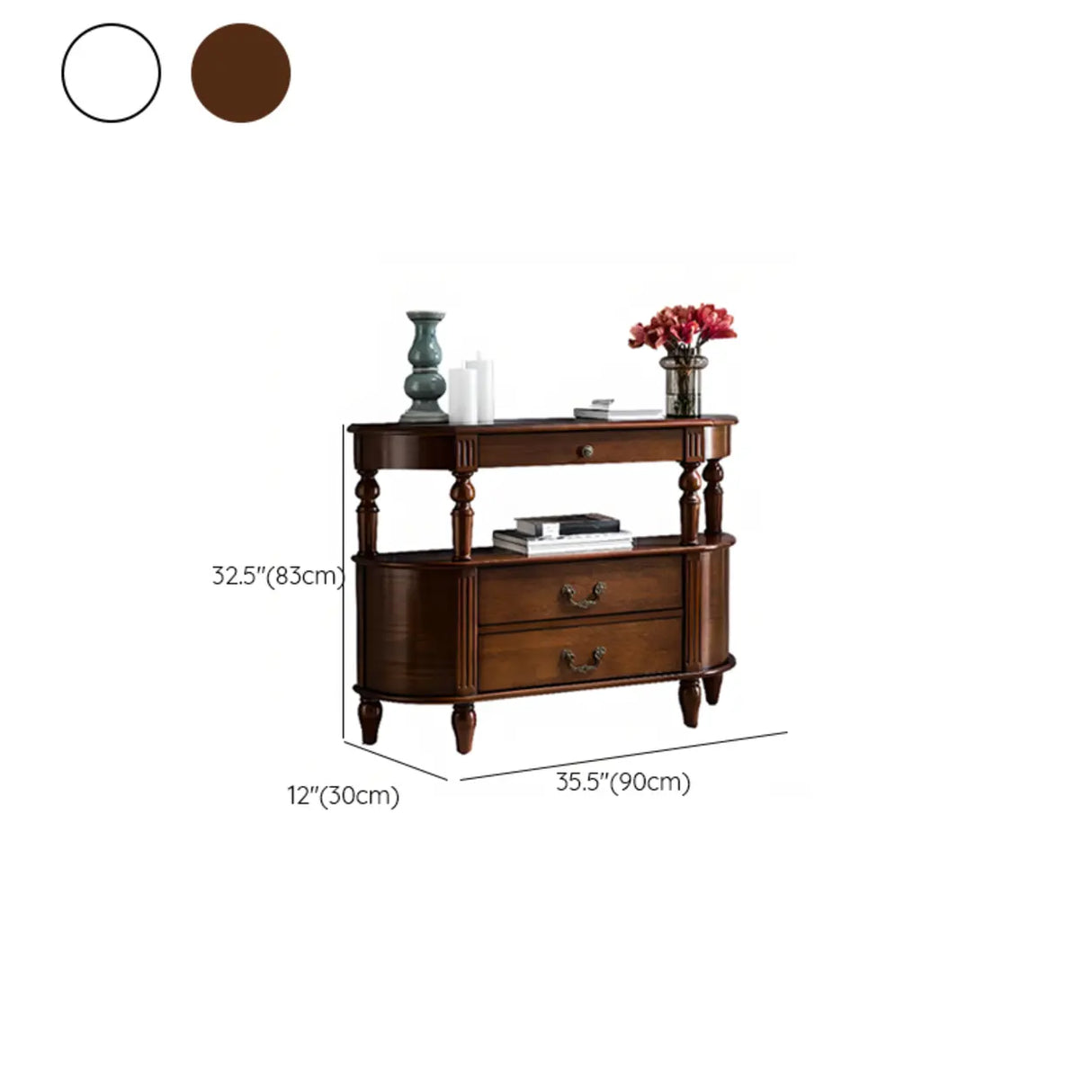Rustic Curved Mahogany Brown Storage Console Table 