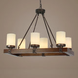 Rustic Cylindrical Brown Wooden Dining Room Chandelier Image - 6