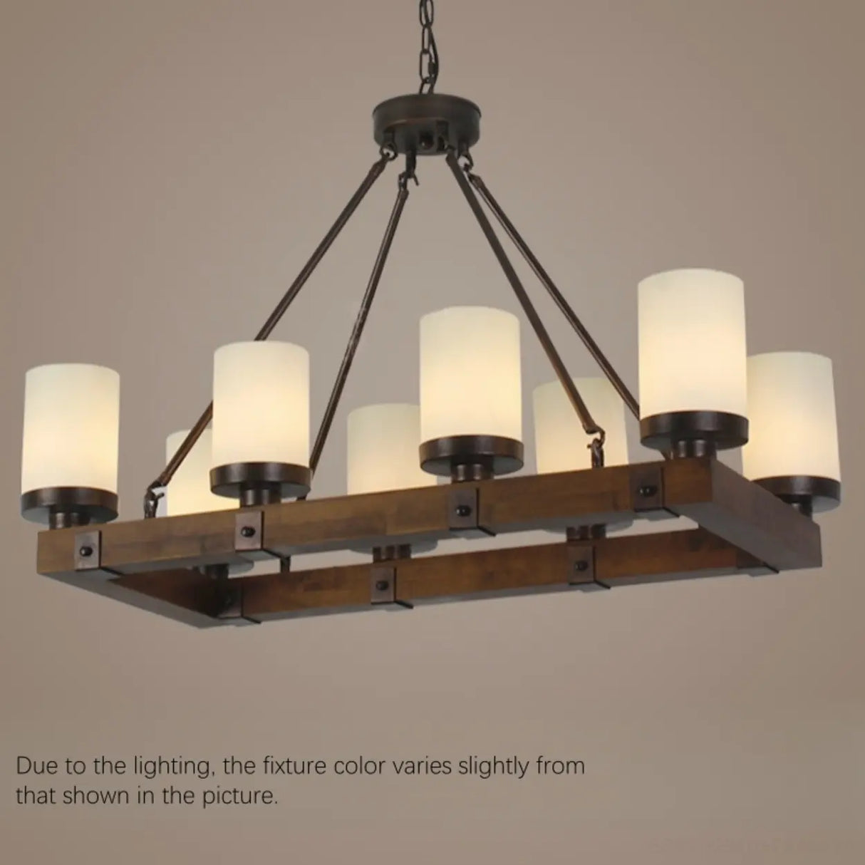 Rustic Cylindrical Brown Wooden Dining Room Chandelier Image - 7
