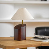 Rustic Dark Wood Walnut Geometric Inline Switch Table Lamp Image - 1
