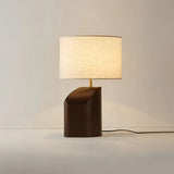 Rustic Dark Wood Walnut Geometric Inline Switch Table Lamp Image - 16